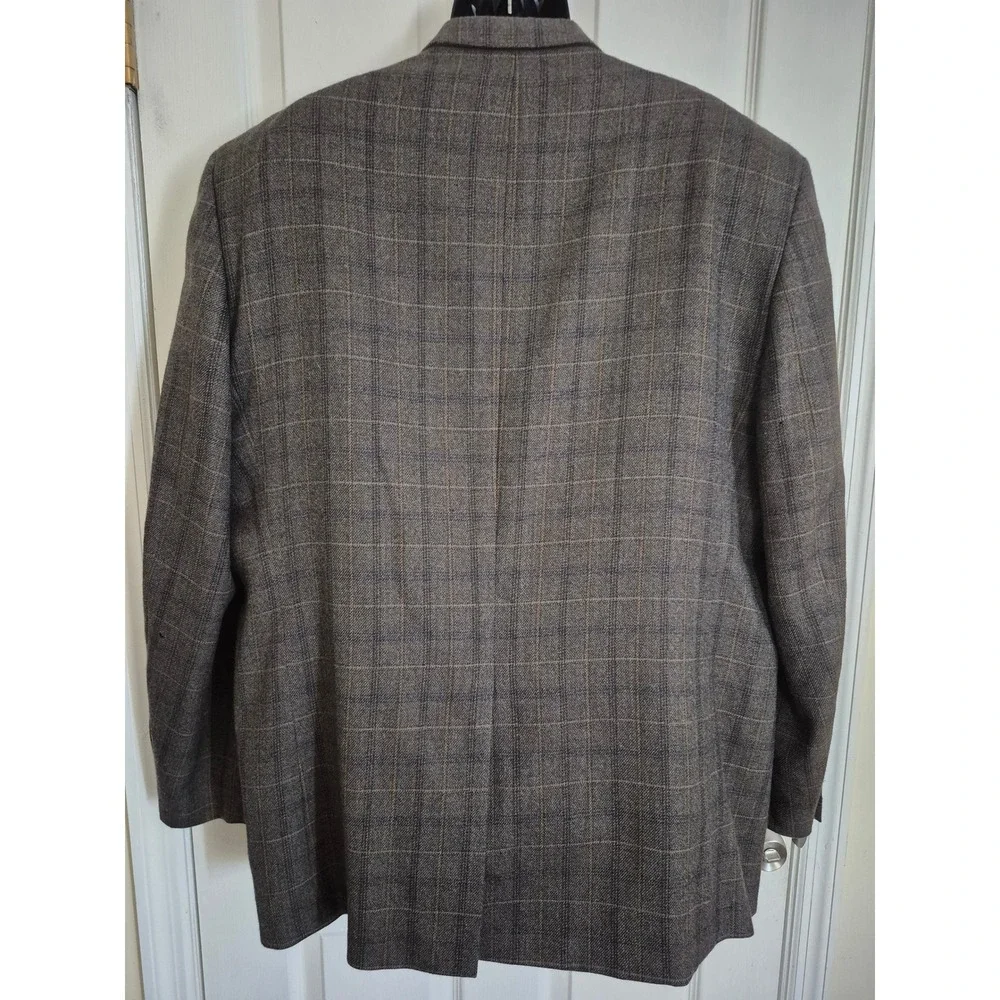 Joseph & Feiss Mens 50 Long Brown Plaid 100% Lambswool Blazer Sport Coat